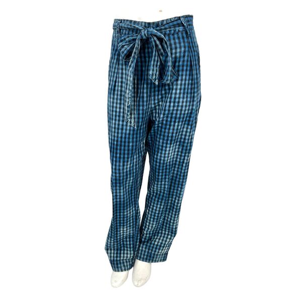 Anthropologie Maeve Avryl Blue Plaid Bleached Pants Sz 14 - Picture 4 of 6